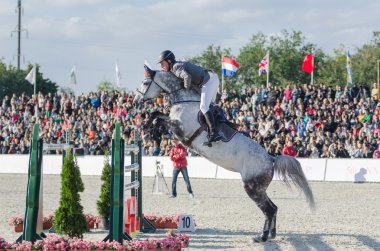 Donetsk, Ukrayna - 07 Eylül: Alman binici ludger beerbaum, 5 Uluslararası atlama turnuva donbass tur 2013 csi5