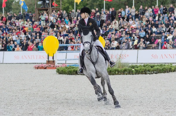 Donieck, Ukraina - 07 września: australijski jeździec edwina topy Aleksander w 5 międzynarodowych skoki turnieju donbass zwiedzanie 2013 csi5 — Zdjęcie stockowe