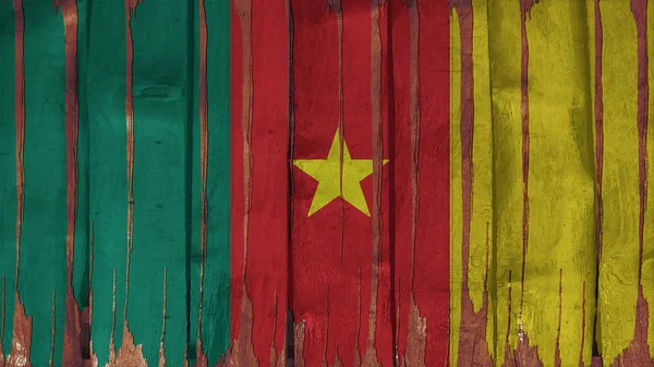 Bandiera Camerun tinta verticale sulla texture del legno — Foto Stock
