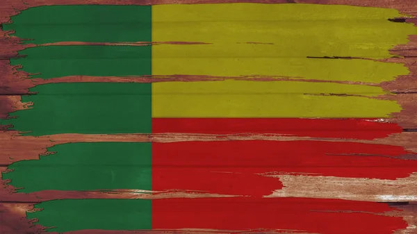 Benin Flag vízszintes sötétített a fa textúrája — Stock Fotó