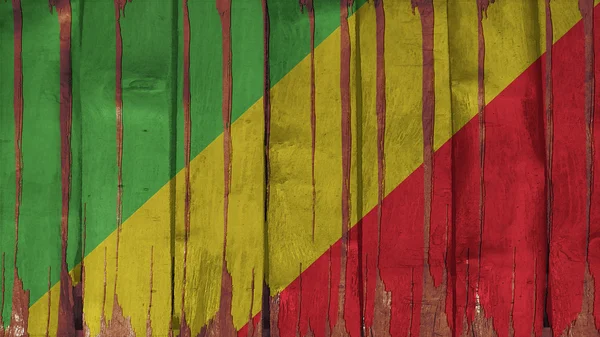 Kongói Köztársaság zászlója függőlegesen a fa textúráját függött — Stock Fotó