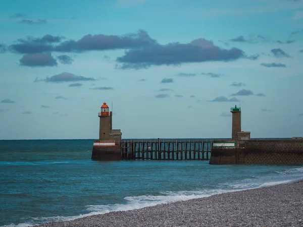 Deniz Fenerleri Rehberlik Fecamp Normandiya Limanı Girişinde — Stok fotoğraf