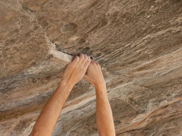 Hands Fingers Bandaged White Magnesia Young Rock Climber Natural Environment — Stock Photo, Image