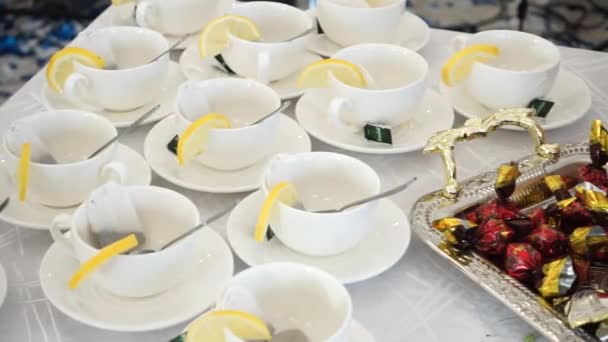 Tea Lemon Delicacies Buffet Table — Stockvideo
