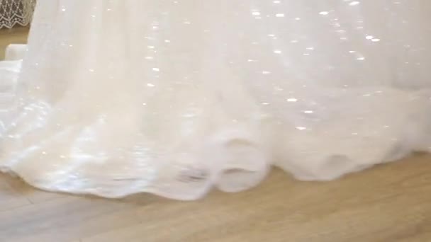 Fundo Saia Vestido Noiva Noiva Gira Vestido Branco Brilhante — Vídeo de Stock