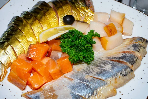Lanche Vários Tipos Peixe Está Pronto Para Comer — Fotografia de Stock