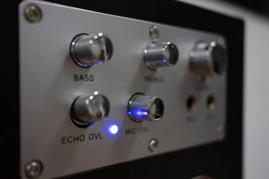 Control panel of the music system. Selective focus.