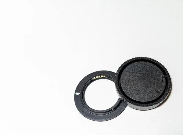 Sony Lens Adapter Cap White Background Copy Space — Stock Photo, Image