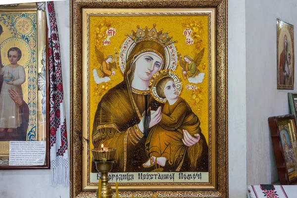 Икона Божией Матери Ребенком Руках Христианской Церкви — стоковое фото