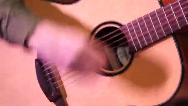 Man Plays Acoustic Guitar Guitar Hand Close — Vídeo de stock