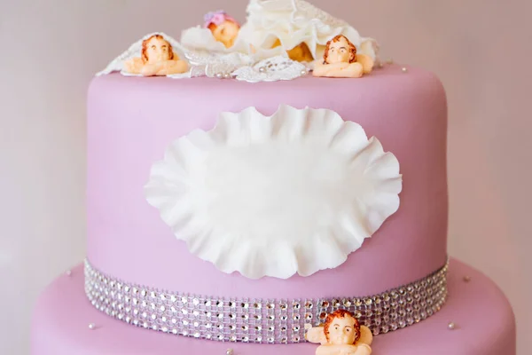 Two Tiered Pink Cake Place Inscription Little Angels Copy Space — Foto de Stock