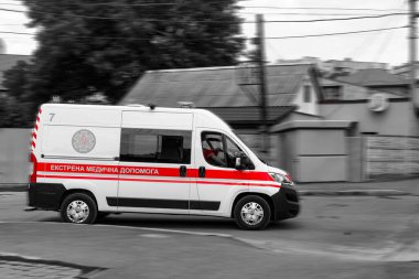Ambulance travels to the streets of the city of Vinnitsa, Ukraine 25,07,2021.