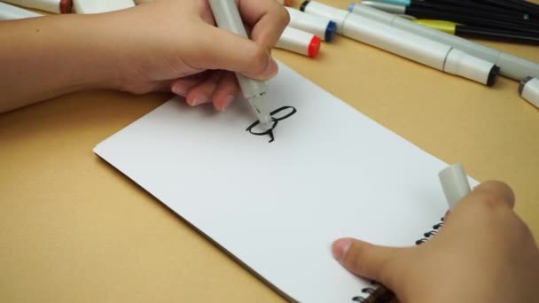 Student Writes Her Left Hand Notebook Back School — Vídeo de Stock