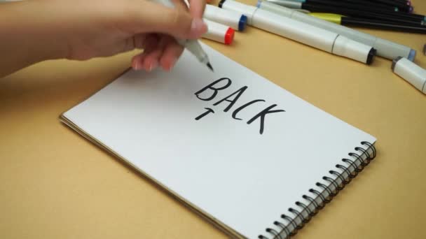 Back School Girl Wrote Notebook Black Marker — Vídeo de stock