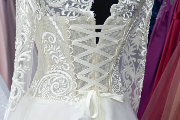 Lace White Wedding Dress Close — Photo