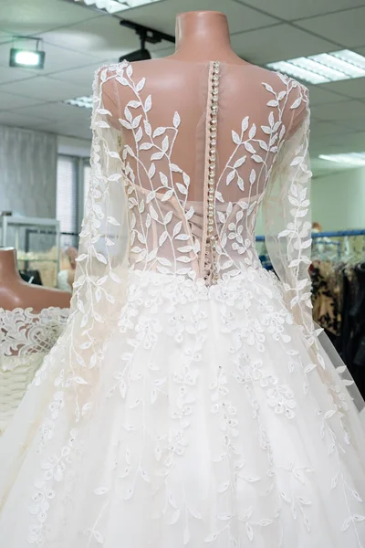 Красивая Невеста Платье Крупным Планом Вид Сзади — стоковое фото