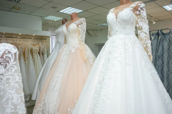 Beautiful Wedding Dresses Bridal Boutique Mannequins — Stock Fotó