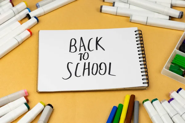 Back School Notebook Other Supplies Yellow Table — Stockfoto