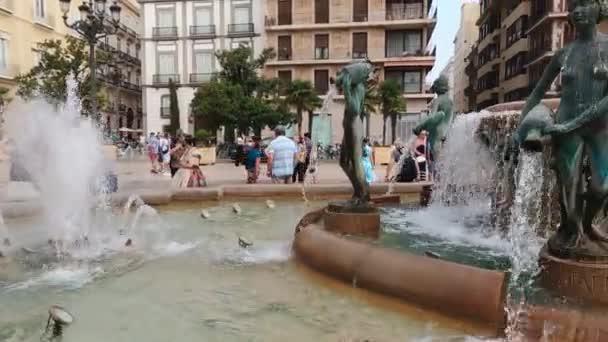 Валенсия Испания 2021 Видео Площади Девы Валенсии Fuente Las Eight — стоковое видео
