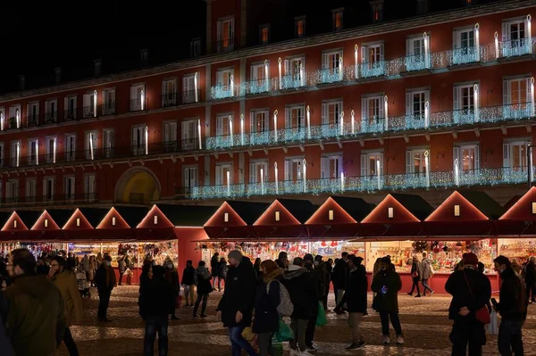 Madrid Espagne 2021 Plaza Mayor Madrid Espagne Avec Éclairage Noël — Photo