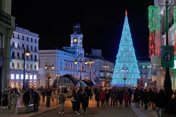 Madrid Spanya 2021 Kraliyet Posta Evi Plaza Puerta Sol Yıl Stok Fotoğraf