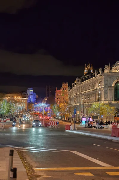 Мадрид Испания 2021 Центр Мадрида Украшен Подсвечен Рождественскими Огнями Видим — стоковое фото