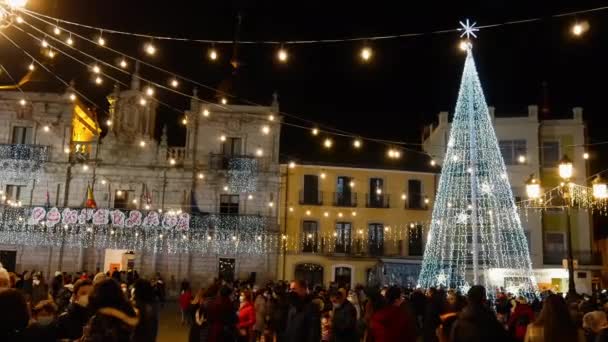 Ponferrada Španělsko 2021 Ponferradské Náměstí Den Kdy Rozsvítí Vánoční Světla — Stock video