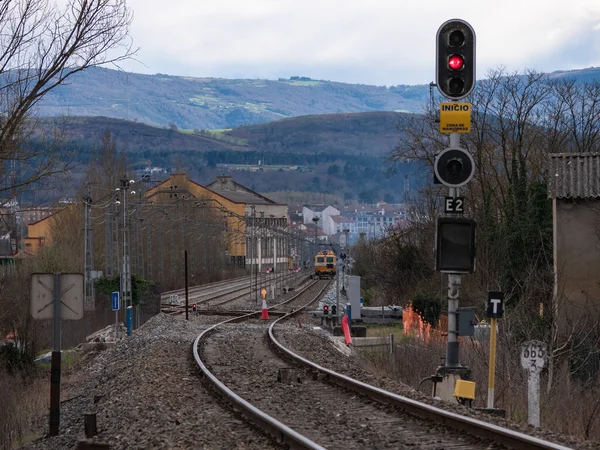 Monforte Lemos Lugo Spanien 2022 Belyst Signal Vid Ingången Till — Stockfoto