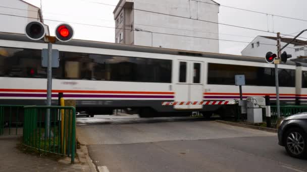 Monforte Lemos Lugo Espanha 2022 Passagem Nível Com Semi Barreiras — Vídeo de Stock