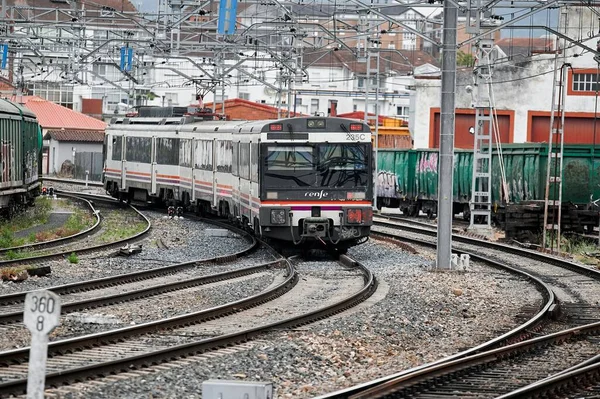 Monforte Lemos Španělsko 2022 Renfe Příměstský Regionální Vlak Postupující Podél — Stock fotografie