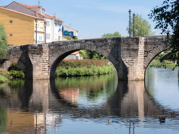 Roman Stone Bridge Located Galician City Monforte Lemos Cabe River — Zdjęcie stockowe