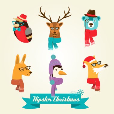Christmas hipster animals illustration