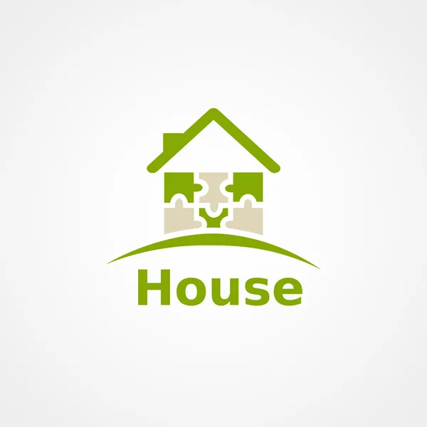 Green home icon on white background, puzzle house — Stock Vector