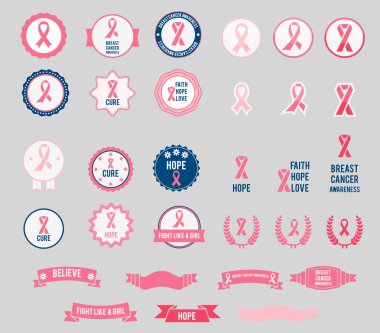 Vector Breast Cancer Awareness ribbons and badges clipart