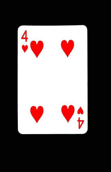 Four of Hearts Playing Card on Black Background — Stock Photo, Image