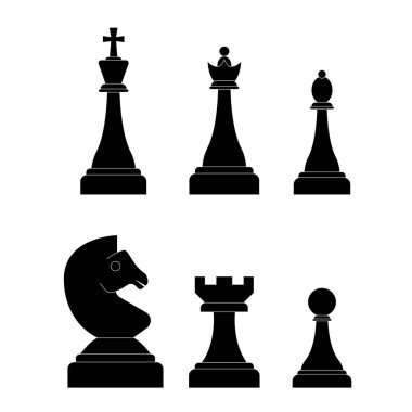 Beyaz arkaplanda satranç taşı simgeleri kümesi