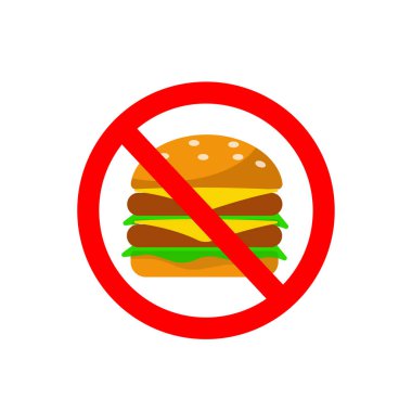 No Burger with Red Cross Sign. Illustration. 