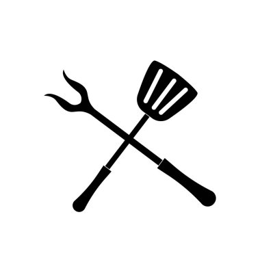 Barbekü veya ızgara aletleri simgesi. Spatulalı barbekü çatalı. resimleme