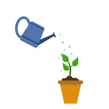 Su bidonu elimde. Ağaç ve bitki dökülmesi için su. Büyüme baharda bahçede tohumdur..