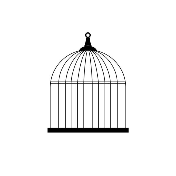 Black isolated outline icon of bird cage on white background. 