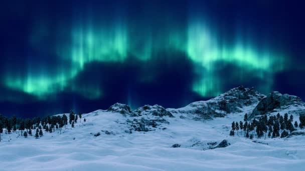 Aurora Boreal Auroras Boreales Parpadea Cielo Nocturno Dramático Sobre Paisaje — Vídeos de Stock