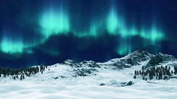 Northern Lights Aurora Borealis Flashes Dramatic Night Sky Desolate Snowy — Stock Photo, Image