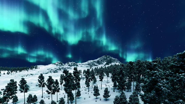 Cielo Nocturno Dramático Con Auroras Boreales Aurora Borealis Parpadea Sobre —  Fotos de Stock