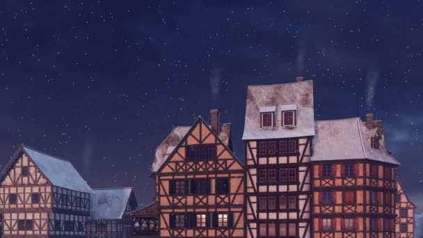 Cena Wintry Dreamlike Cidade Medieval Velha Aconchegante Com Casas Européias — Vídeo de Stock