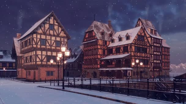 Pusta Ulica Przytulnego Starego Europejskiego Miasteczka Drewnianymi Średniowiecznymi Domami Palącymi — Wideo stockowe