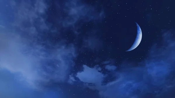 Dreamlike Starry Night Sky Fantastic Big Half Moon Crescent Fluffy — Foto Stock