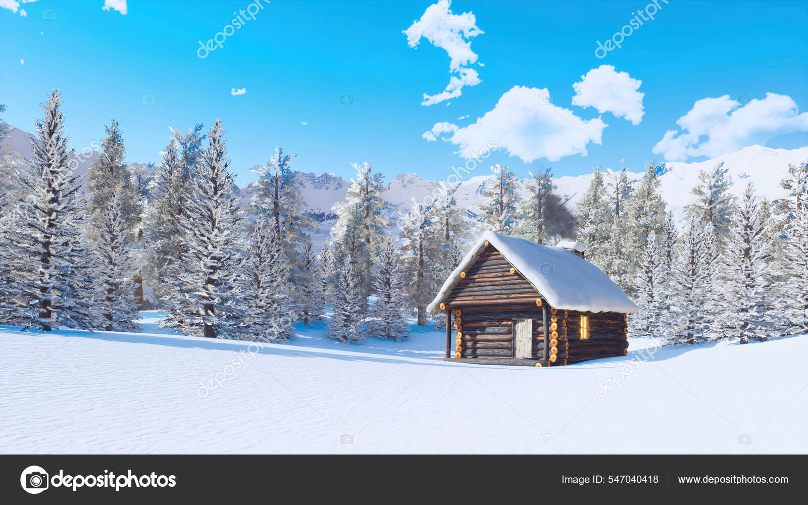 Cabana Madeira Coberta Neve Aconchegante Com Chaminé Para Fumar Entre —  Foto © Marsea #547040418, image size:1600x1000