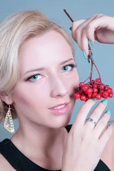 Fashion sexy girl with red berries — Stock Photo, Image