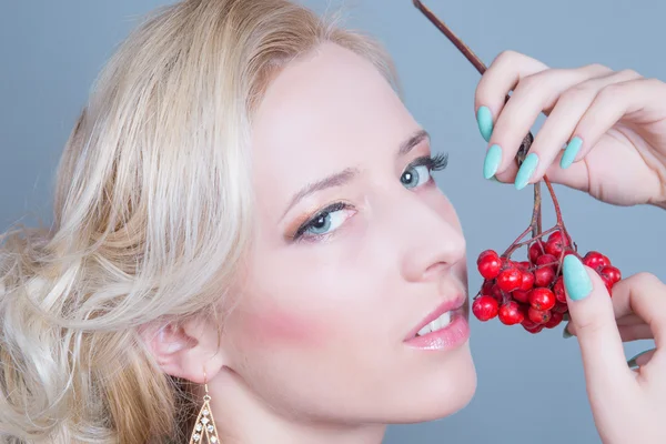 Fashion sexy girl with red berries — Stock Photo, Image