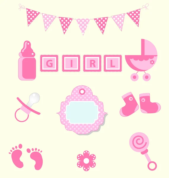 Baby girl set of design element for scrapbook and baby shower pink colors — Stock Vector